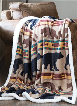 Carstens Bear Family Rustic Cabin Sherpa Fleece Throw Blanket