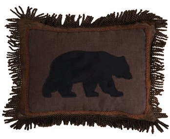 Carstens Black Bear Fringe Rustic Cabin Throw Pillow 16x20