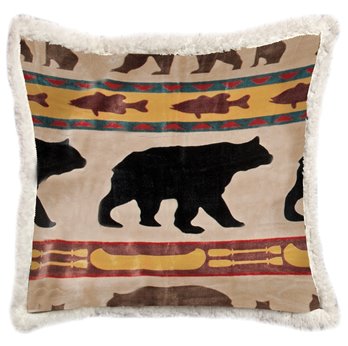 Bear Family Rustic Cabin Sherpa Throw Pillow (Insert Included) 18" x 18"