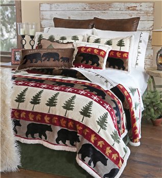 Carstens Tall Pine Rustic Cabin 5-Piece Sherpa Bedding Set, Queen