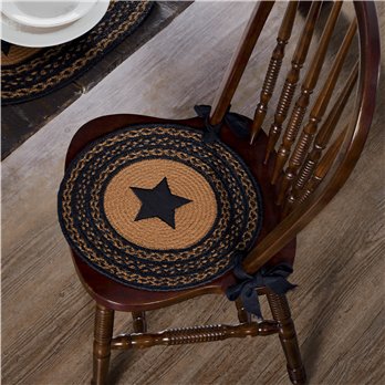 Farmhouse Jute Chair Pad Applique Star 15 inch Diameter