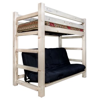 Homestead Twin Bunk Bed over Full Futon Frame w/ Mattress - Clear Lacquer Finish