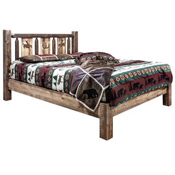 Homestead Queen Platform Bed w/ Laser Engraved Bronc Design - Stain & Clear Lacquer Finish