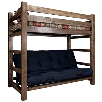 Homestead Twin Bunk Bed over Full Futon Frame w/ Mattress - Stain & Lacquer Finish