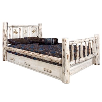 Montana Cal King Storage Bed w/ Laser Engraved Bronc Design - Ready to Finish