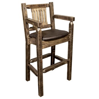Homestead Counter Height Captain's Barstool w/ Saddle Upholstery - Stain & Lacquer Finish