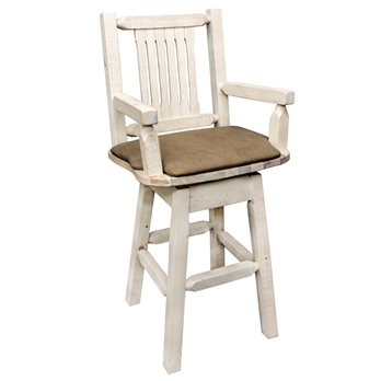 Homestead Counter Height Swivel Captain's Barstool w/ Buckskin Upholstery - Clear Lacquer Finish