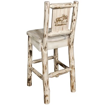 Montana Barstool w/ Back & Laser Engraved Moose Design - Clear Lacquer Finish