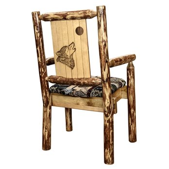 Glacier Captain's Chair - Woodland Upholstery w/ Laser Engraved Wolf Design