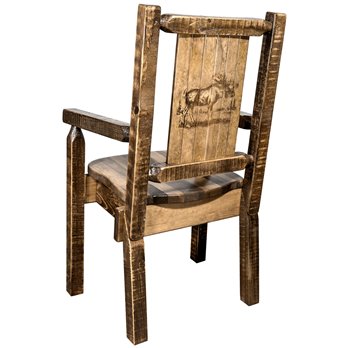 Homestead Captain's Chair w/ Laser Engraved Moose Design - Stain & Lacquer Finish