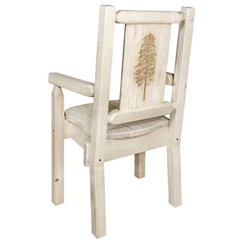 Homestead Captain's Chair w/ Laser Engraved Pine Tree Design - Clear Lacquer Finish