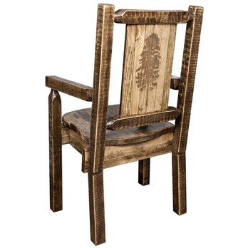 Homestead Captain's Chair w/ Laser Engraved Pine Tree Design - Stain & Lacquer Finish