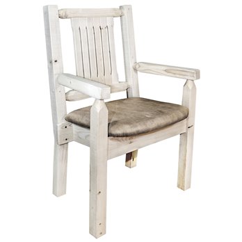 Homestead Captain's Chair w/ Upholstered Seat in Buckskin Pattern - Clear Lacquer Finish