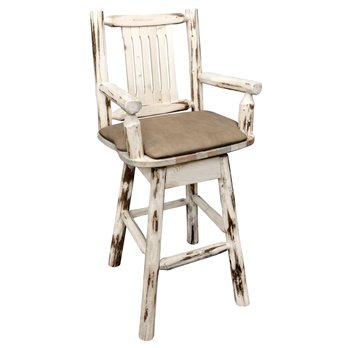 Montana Captain's Barstool w/ Back, Swivel, & Upholstered Seat in Buckskin Pattern - Clear Lacquer Finish