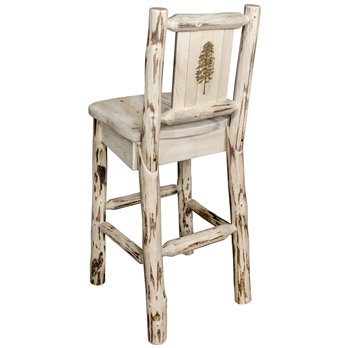Montana Barstool w/ Back & Laser Engraved Pine Tree Design - Clear Lacquer Finish