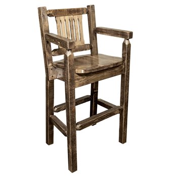 Homestead Counter Height Captain's Barstool w/ Woodland Upholstery - Stain & Lacquer Finish