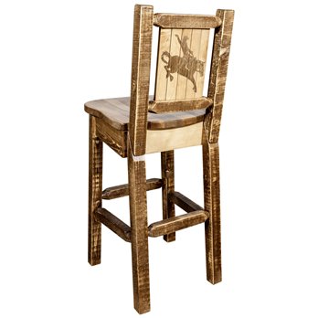 Homestead Counter Height Barstool w/ Back & Laser Engraved Bronc Design - Stain & Lacquer Finish
