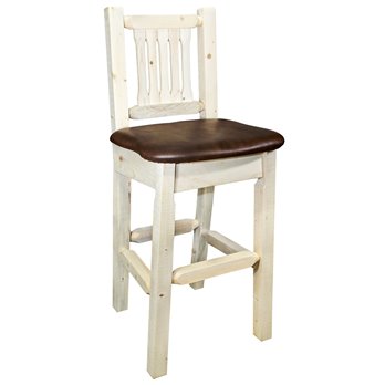 Homestead Counter Height Barstool w/ Back & Saddle Upholstery - Clear Lacquer Finish