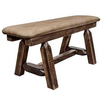 Homestead Plank Style 45 Inch Bench w/ Buckskin Upholstery - Stain & Clear Lacquer Finish