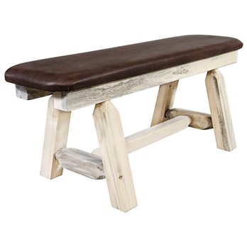 Homestead Plank Style 45 Inch Bench w/ Saddle Upholstery - Clear Lacquer Finish