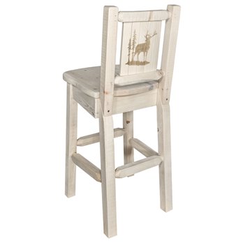 Homestead Counter Height Barstool w/ Back & Laser Engraved Elk Design - Clear Lacquer Finish
