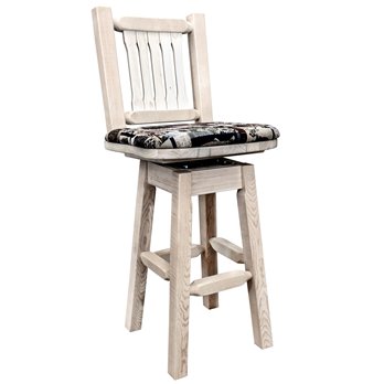 Homestead Counter Height Barstool w/ Back, Swivel & Woodland Upholstery - Clear Lacquer Finish