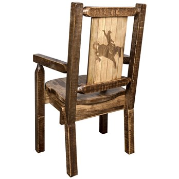 Homestead Captain's Chair w/ Laser Engraved Bronc Design - Stain & Lacquer Finish