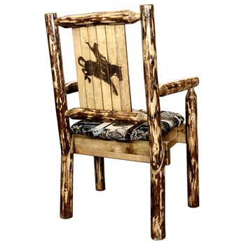 Glacier Captain's Chair - Woodland Upholstery w/ Laser Engraved Bronc Design