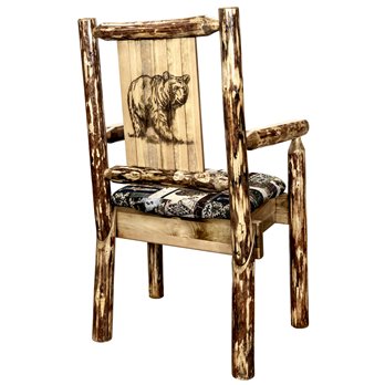 Glacier Captain's Chair - Woodland Upholstery w/ Laser Engraved Bear Design