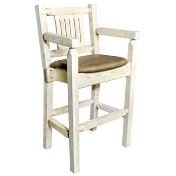 Homestead Counter Height Captain's Barstool w/ Buckskin Upholstery - Clear Lacquer Finish