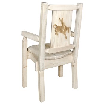 Homestead Captain's Chair w/ Laser Engraved Bronc Design - Clear Lacquer Finish