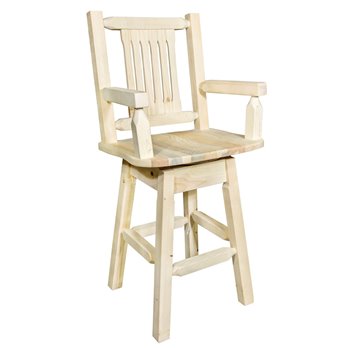 Homestead Captain's Barstool w/ Back, Swivel & Upholstered Seat in Woodland Pattern - Clear Lacquer Finish
