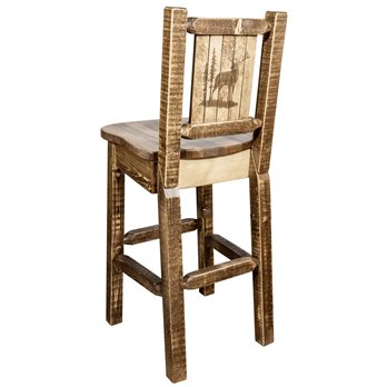 Homestead Barstool w/ Back & Laser Engraved Elk Design - Stain & Lacquer Finish