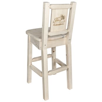 Homestead Barstool w/ Back & Laser Engraved Moose Design - Clear Lacquer Finish