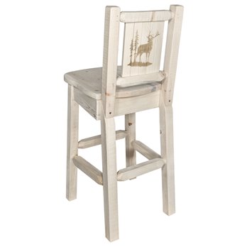 Homestead Barstool w/ Back & Laser Engraved Elk Design - Clear Lacquer Finish