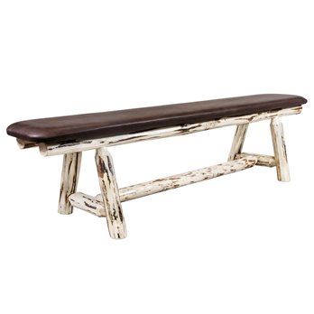 Montana Plank Style 6 Foot Bench w/ Saddle Upholstery - Clear Lacquer Finish