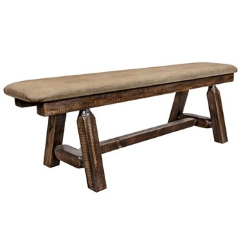 Homestead Plank Style 5 Foot Bench w/ Buckskin Upholstery - Stain & Clear Lacquer Finish