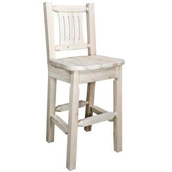 Homestead Barstool w/ Back & Ergonomic Wooden Seat - Clear Lacquer Finish