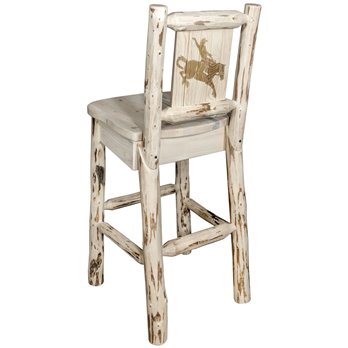 Montana Barstool w/ Back & Laser Engraved Bronc Design - Clear Lacquer Finish
