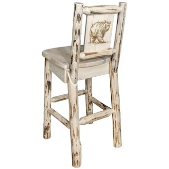Montana Counter Height Barstool w/ Back & Laser Engraved Bear Design - Clear Lacquer Finish