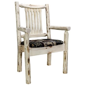 Montana Captain's Chair - Clear Lacquer Finish w/ Upholstered Seat in Woodland Pattern