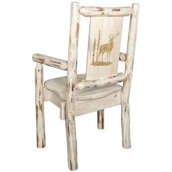 Montana Captain's Chair w/ Laser Engraved Elk Design - Clear Lacquer Finish