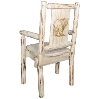 Montana Captain's Chair w/ Laser Engraved Bear Design - Clear Lacquer Finish