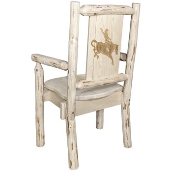 Montana Captain's Chair w/ Laser Engraved Bronc Design - Clear Lacquer Finish