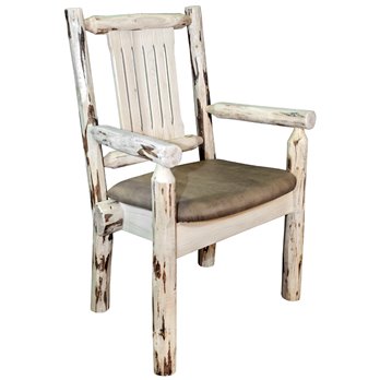 Montana Captain's Chair w/ Upholstered Seat in Buckskin Pattern - Clear Lacquer Finish