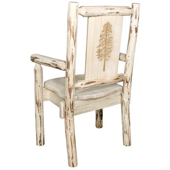 Montana Captain's Chair w/ Laser Engraved Pine Tree Design - Clear Lacquer Finish