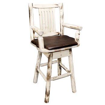 Montana Captain's Barstool w/ Back, Swivel and Saddle Upholstery - Clear Lacquer Finish