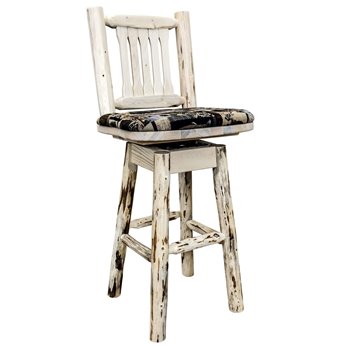 Montana Captain's Barstool w/ Back, Swivel & Woodland Upholstery - Clear Lacquer Finish