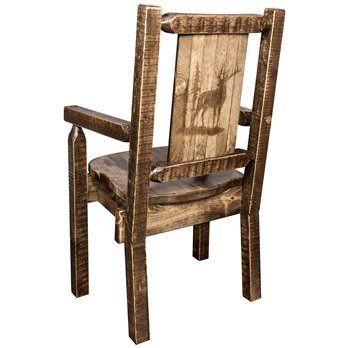 Homestead Captain's Chair w/ Laser Engraved Elk Design - Stain & Lacquer Finish