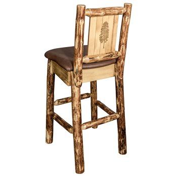 Glacier Barstool w/ Back, Saddle Upholstery Seat & Laser Engraved Pine Tree Design